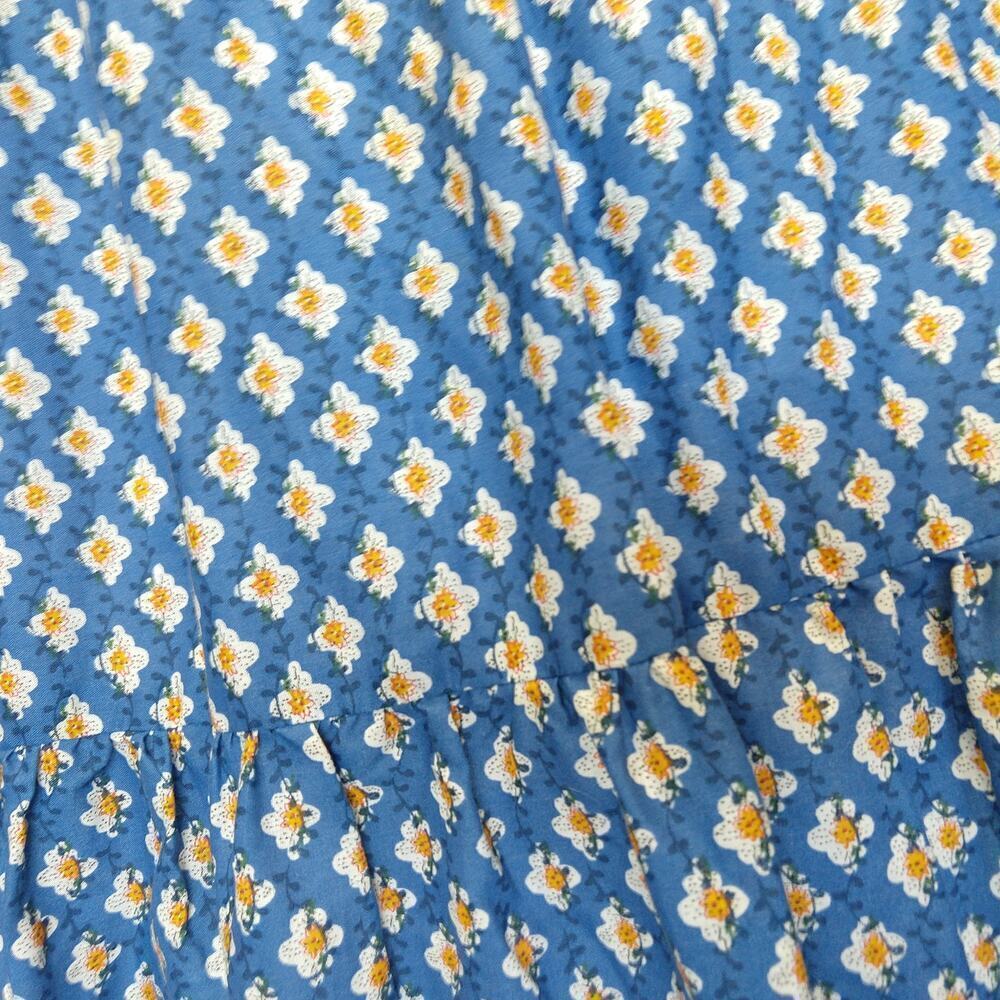 Vintage 70s Prairie Maxi Dress Size M 11 Blue Floral Calico Tiered Terri Juniors - Picture 8 of 12